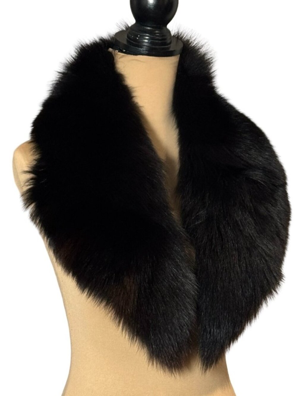 Black Real Fox Fur Collar Stole Vintage Excellent Condition Detachable